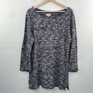 Lou & Grey Long Sleeve Slub Knit Navy Blue White Women's Dress Size Large